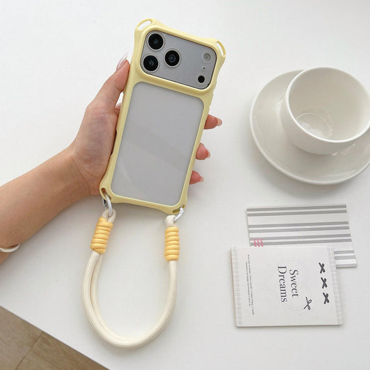 Compatible with iPhone 18 Pro Max Four-corners Lanyard Holes Acrylic Dual-Layer TPU Phone Case with Hand Strap - Yellow