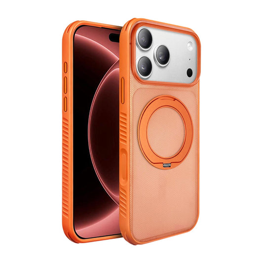 Compatible with iPhone 18 Pro Max Dots Skin Feel Magnetic Phone Case with 360 Rotating Holder - Orange
