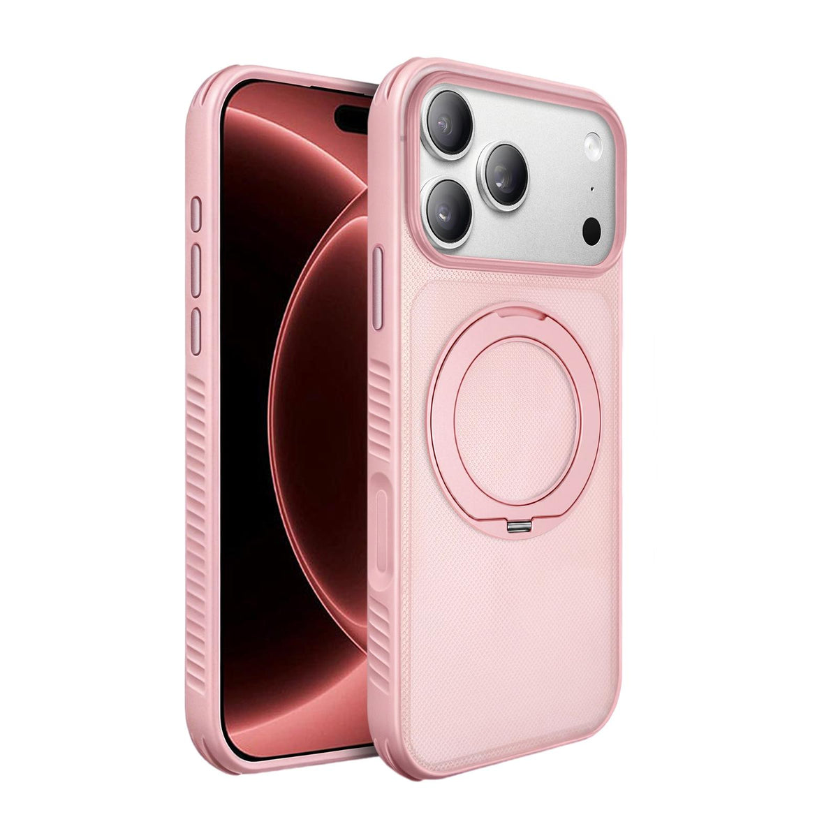 Compatible with iPhone 18 Pro Max Dots Skin Feel Magnetic Phone Case with 360 Rotating Holder - Pink
