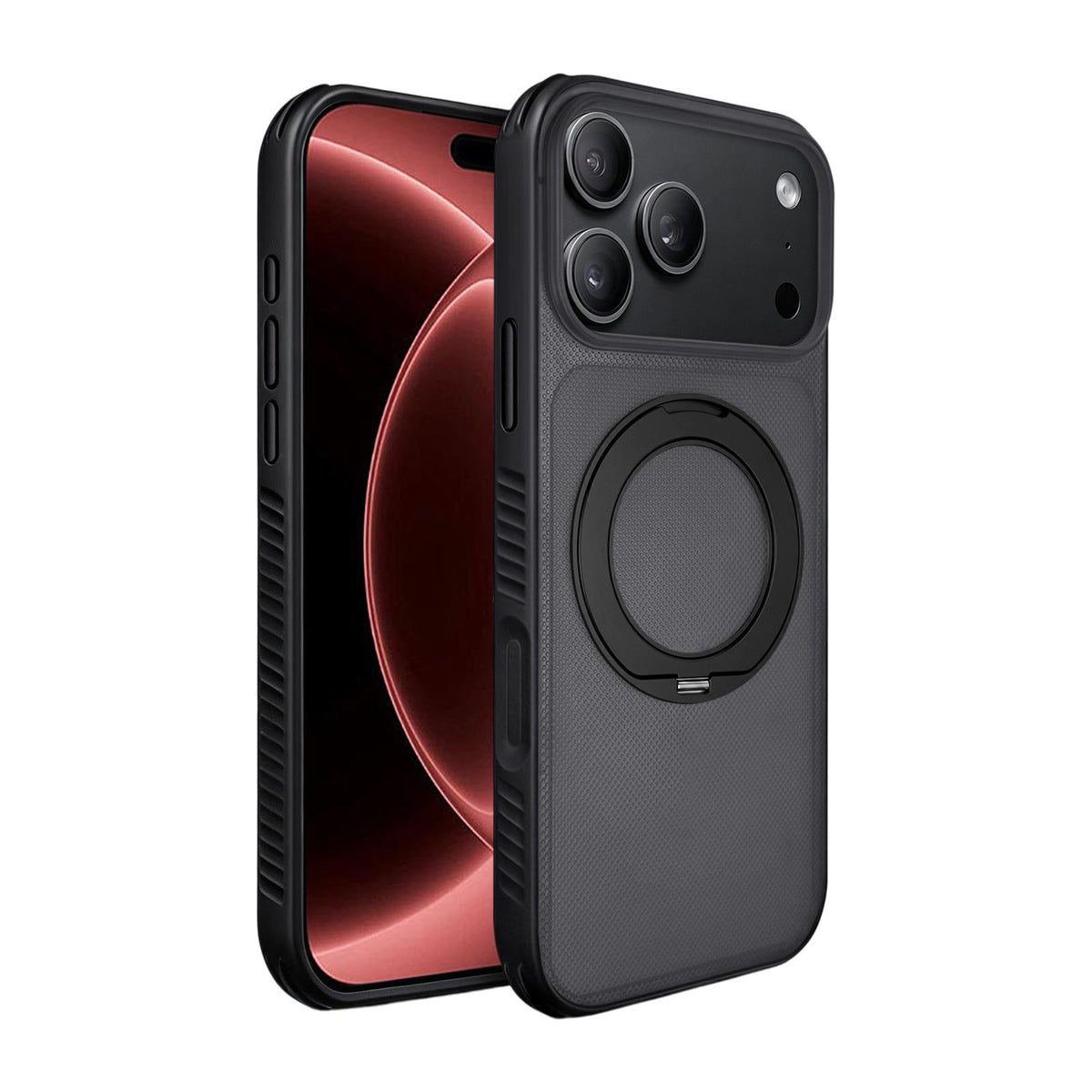 Compatible with iPhone 18 Pro Max Dots Skin Feel Magnetic Phone Case with 360 Rotating Holder - Black