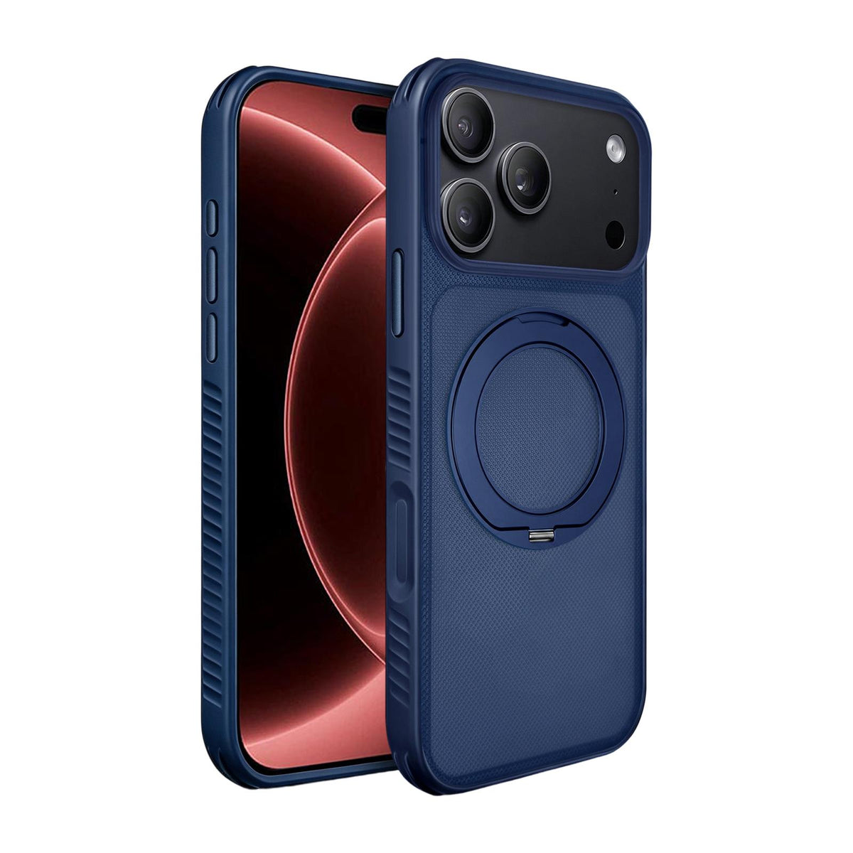 Compatible with iPhone 18 Pro Max Dots Skin Feel Magnetic Phone Case with 360 Rotating Holder - Blue