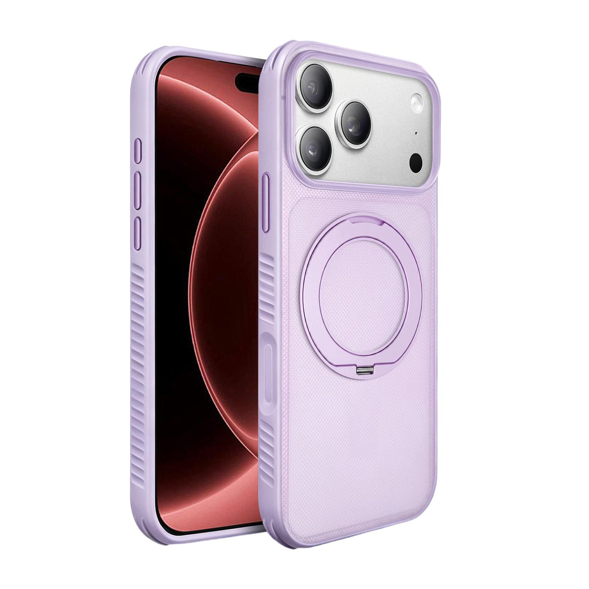 Compatible with iPhone 18 Pro Max Dots Skin Feel Magnetic Phone Case with 360 Rotating Holder - Light Purple