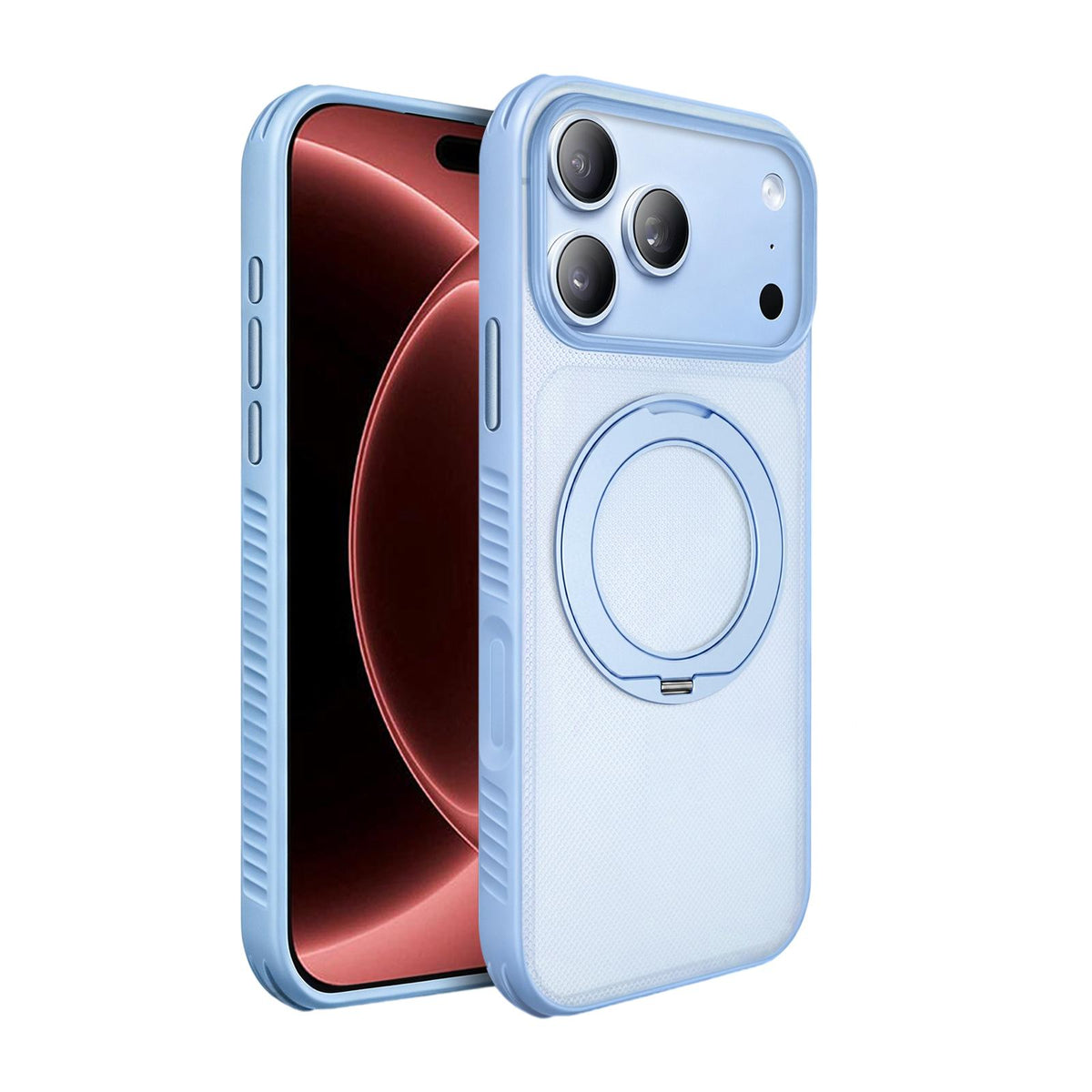 Compatible with iPhone 18 Pro Max Dots Skin Feel Magnetic Phone Case with 360 Rotating Holder - Sky Blue