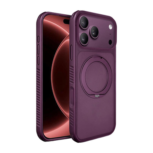 Compatible with iPhone 18 Pro Max Dots Skin Feel Magnetic Phone Case with 360 Rotating Holder - Cherry Red