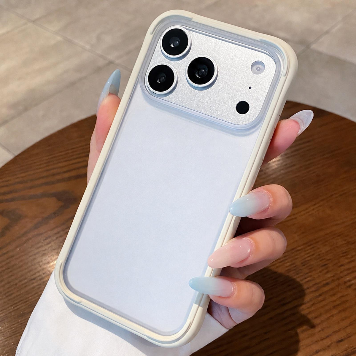 Compatible with iPhone 18 Pro Max Silicone Frame Bumper Frosted Back Panel Phone Case - White
