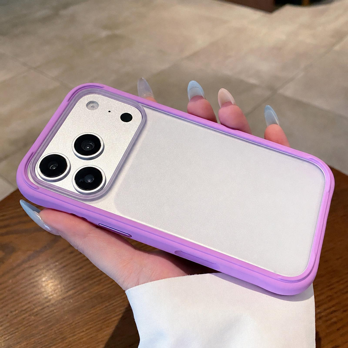 Compatible with iPhone 18 Pro Max Silicone Frame Bumper Frosted Back Panel Phone Case - Purple