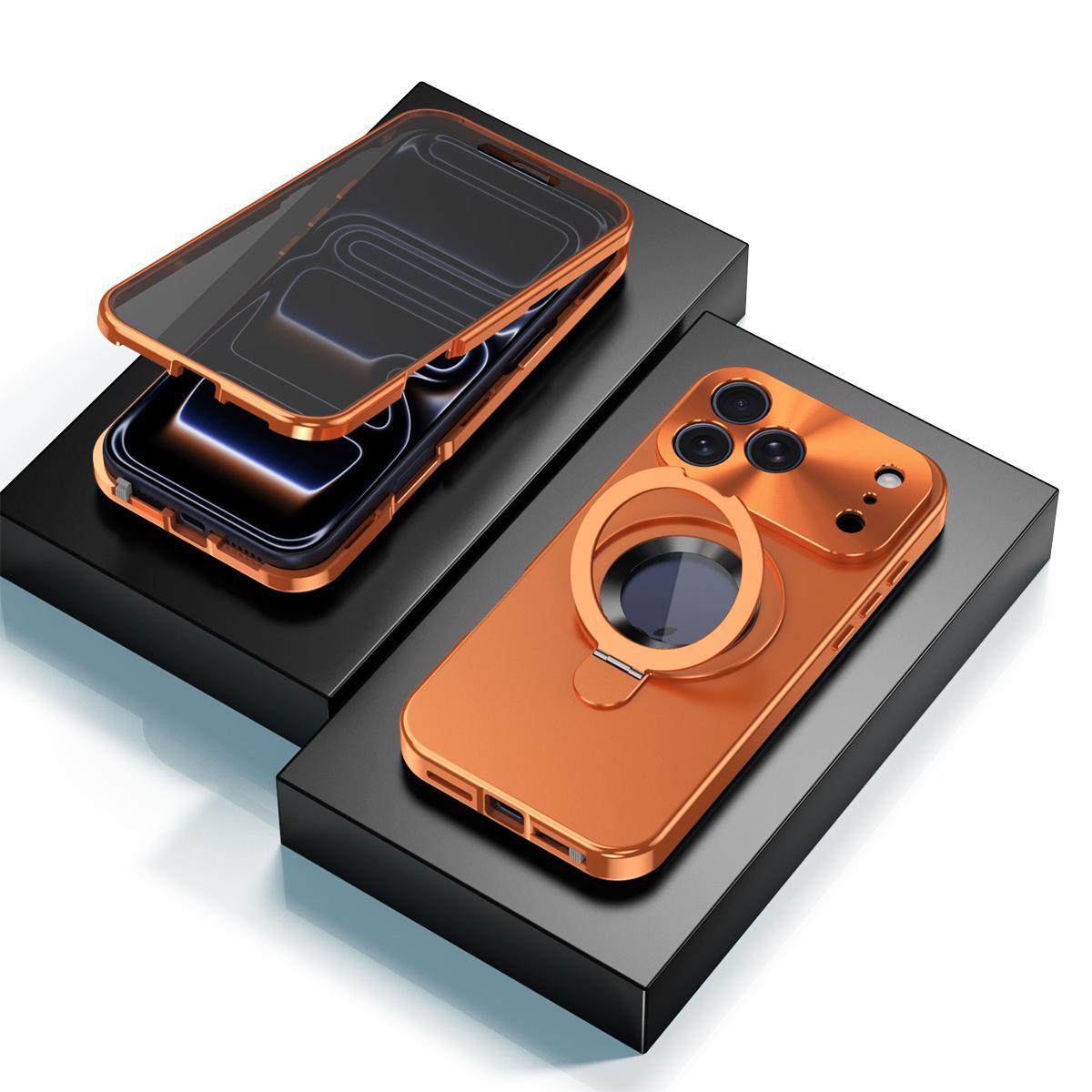 Compatible with iPhone 18 Pro Max Privacy Screen Film Full Cover MagSafe Holder Phone Case - Orange