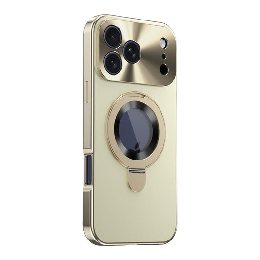 Compatible with iPhone 18 Pro Max Privacy Screen Film Full Cover MagSafe Holder Phone Case - Gold