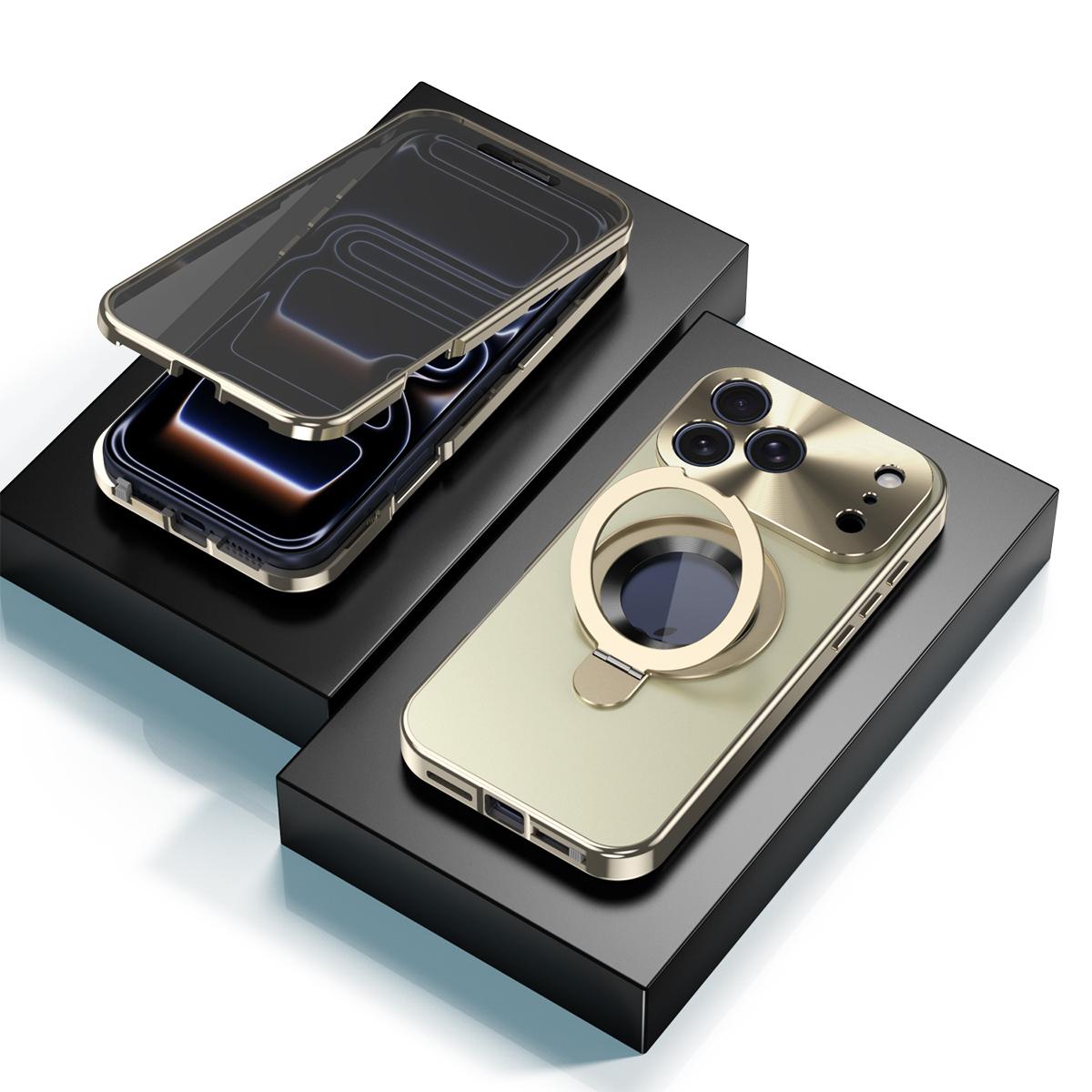 Compatible with iPhone 18 Pro Max Privacy Screen Film Full Cover MagSafe Holder Phone Case - Gold