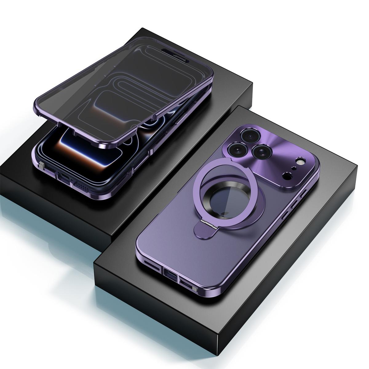 Compatible with iPhone 18 Pro Max Privacy Screen Film Full Cover MagSafe Holder Phone Case - Purple