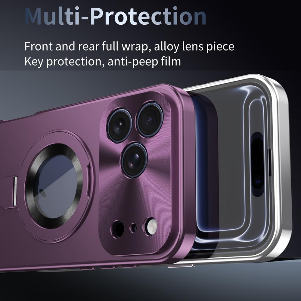 Compatible with iPhone 18 Pro Max Privacy Screen Film Full Cover MagSafe Holder Phone Case - Blue