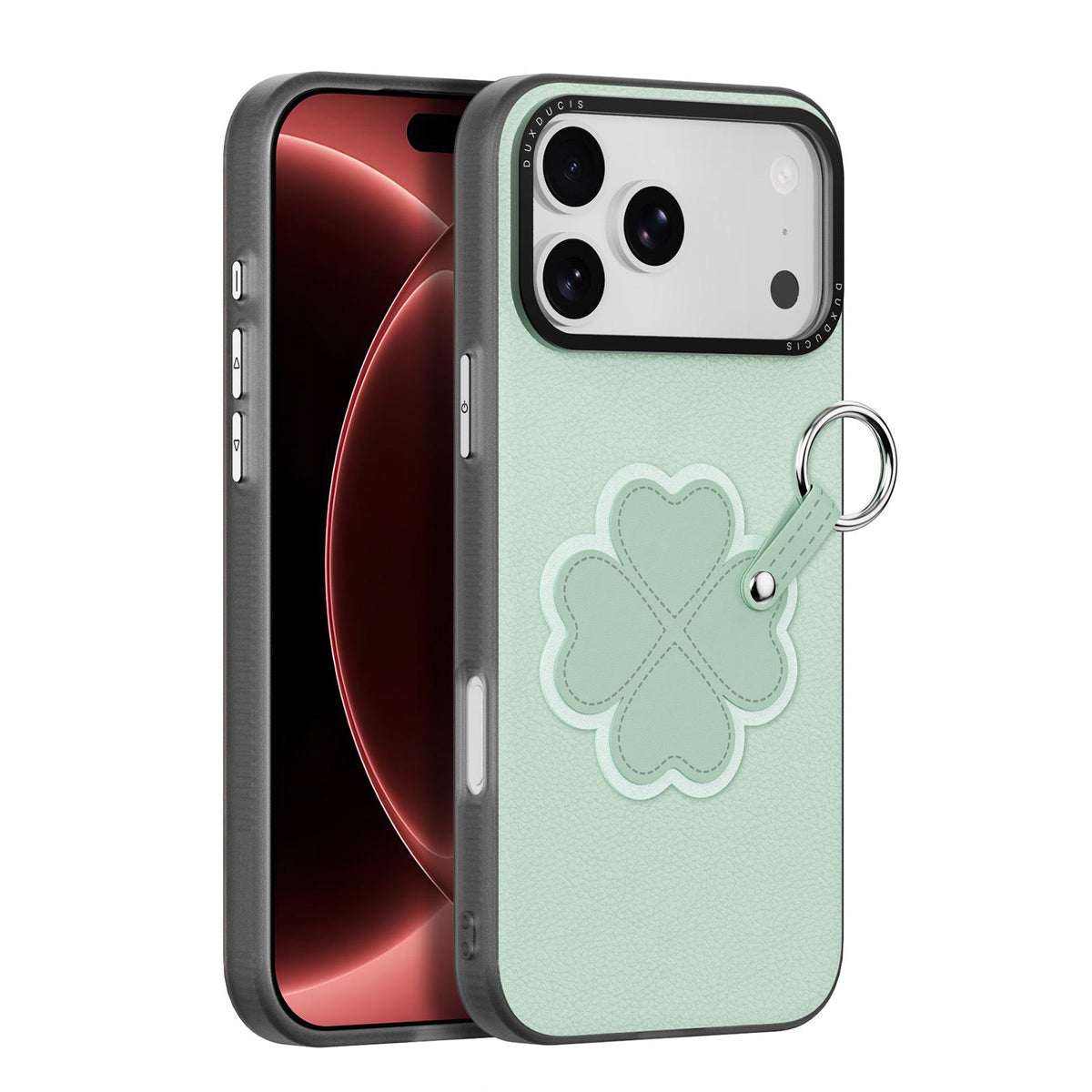 Compatible with iPhone 18 Pro Max & 17 Pro Max DUX DUCIS LUVY Series Ring Phone Case with Lanyard - Grass Green Clover
