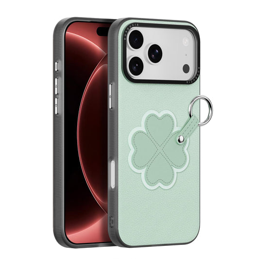 Compatible with iPhone 18 Pro Max & 17 Pro Max DUX DUCIS LUVY Series Ring Phone Case with Lanyard - Grass Green Clover