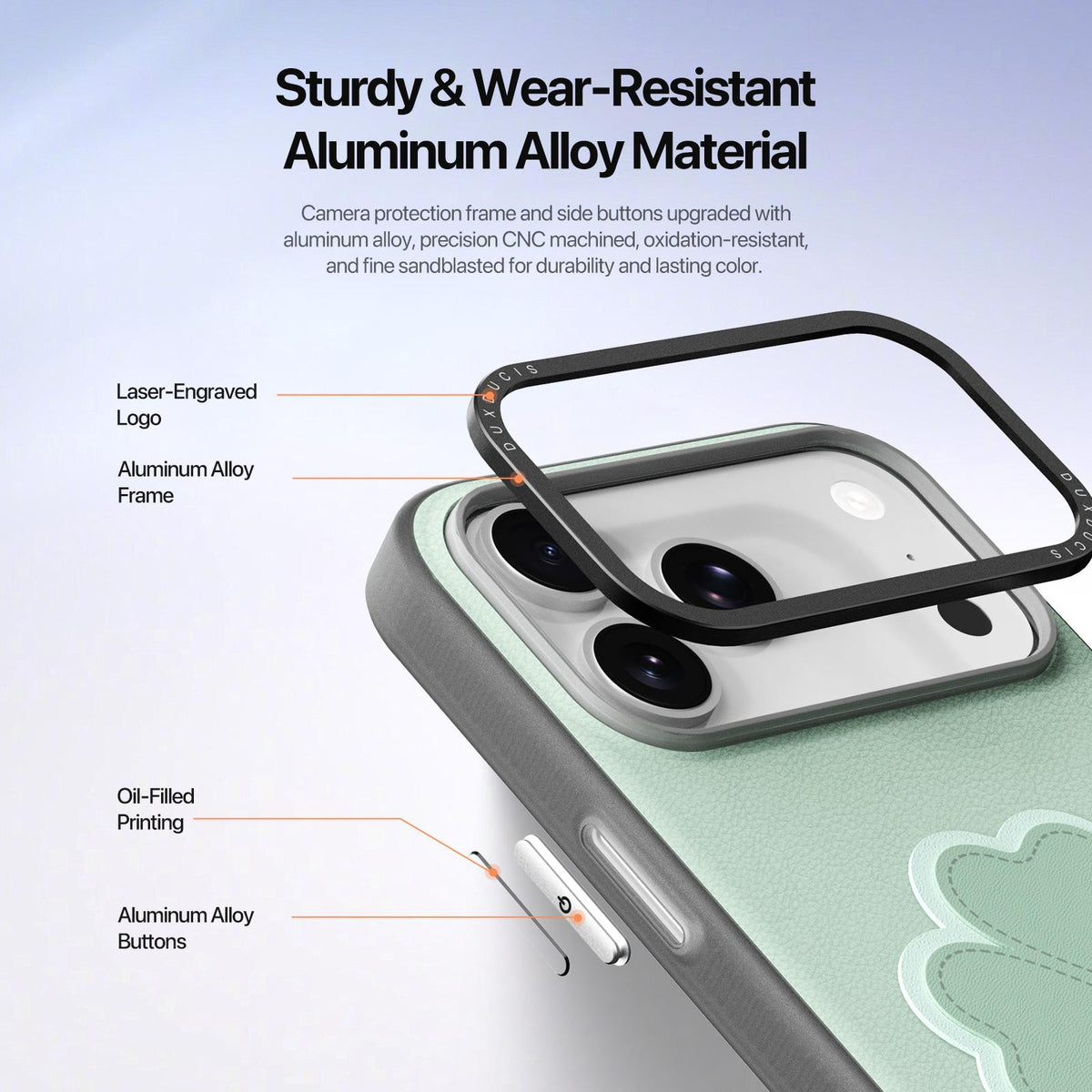 Compatible with iPhone 18 Pro Max & 17 Pro Max DUX DUCIS LUVY Series Ring Phone Case with Lanyard - Grass Green Clover