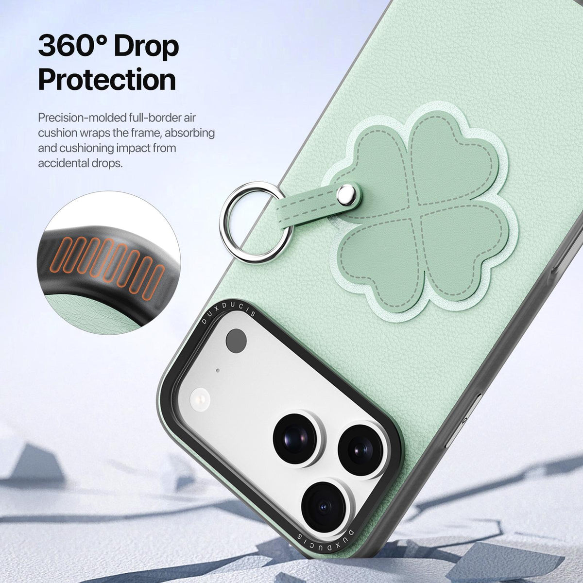 Compatible with iPhone 18 Pro Max & 17 Pro Max DUX DUCIS LUVY Series Ring Phone Case with Lanyard - Grass Green Clover
