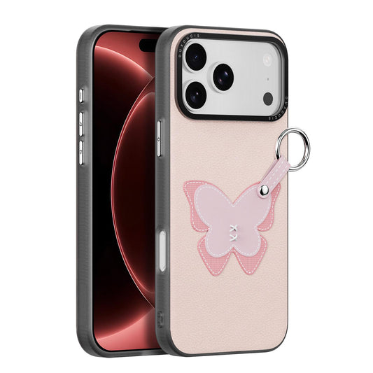 Compatible with iPhone 18 Pro Max & 17 Pro Max DUX DUCIS LUVY Series Ring Phone Case with Lanyard - Light Pink Butterfly