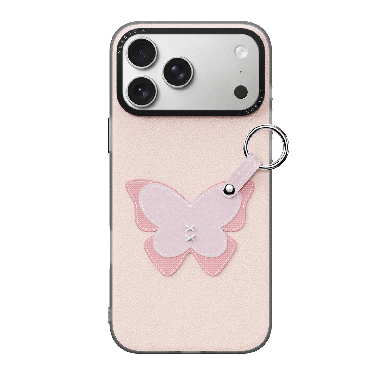 Compatible with iPhone 18 Pro Max & 17 Pro Max DUX DUCIS LUVY Series Ring Phone Case with Lanyard - Light Pink Butterfly