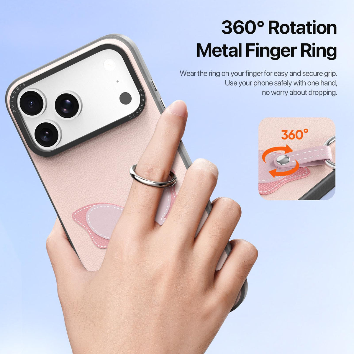Compatible with iPhone 18 Pro Max & 17 Pro Max DUX DUCIS LUVY Series Ring Phone Case with Lanyard - Light Pink Butterfly