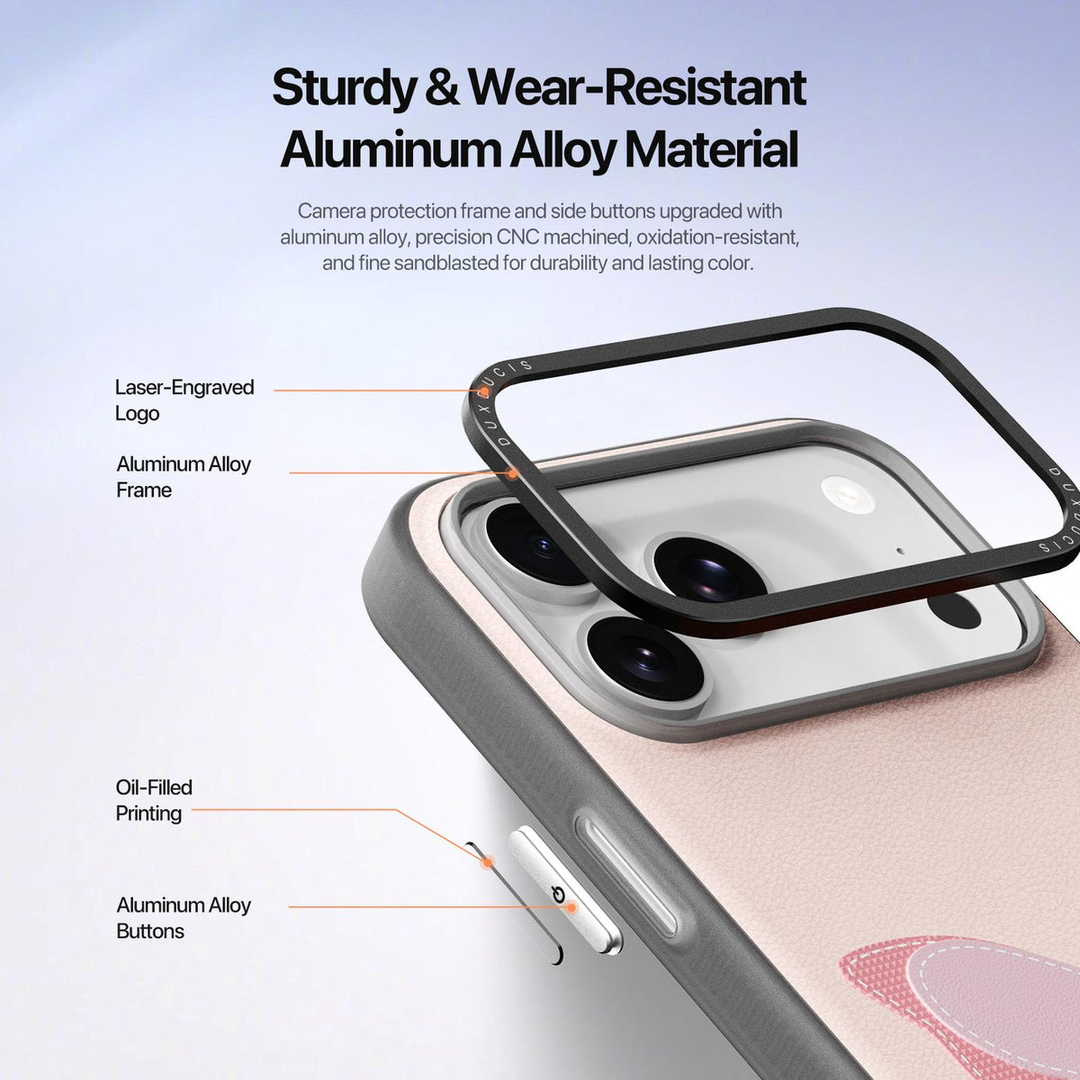 Compatible with iPhone 18 Pro Max & 17 Pro Max DUX DUCIS LUVY Series Ring Phone Case with Lanyard - Light Pink Butterfly