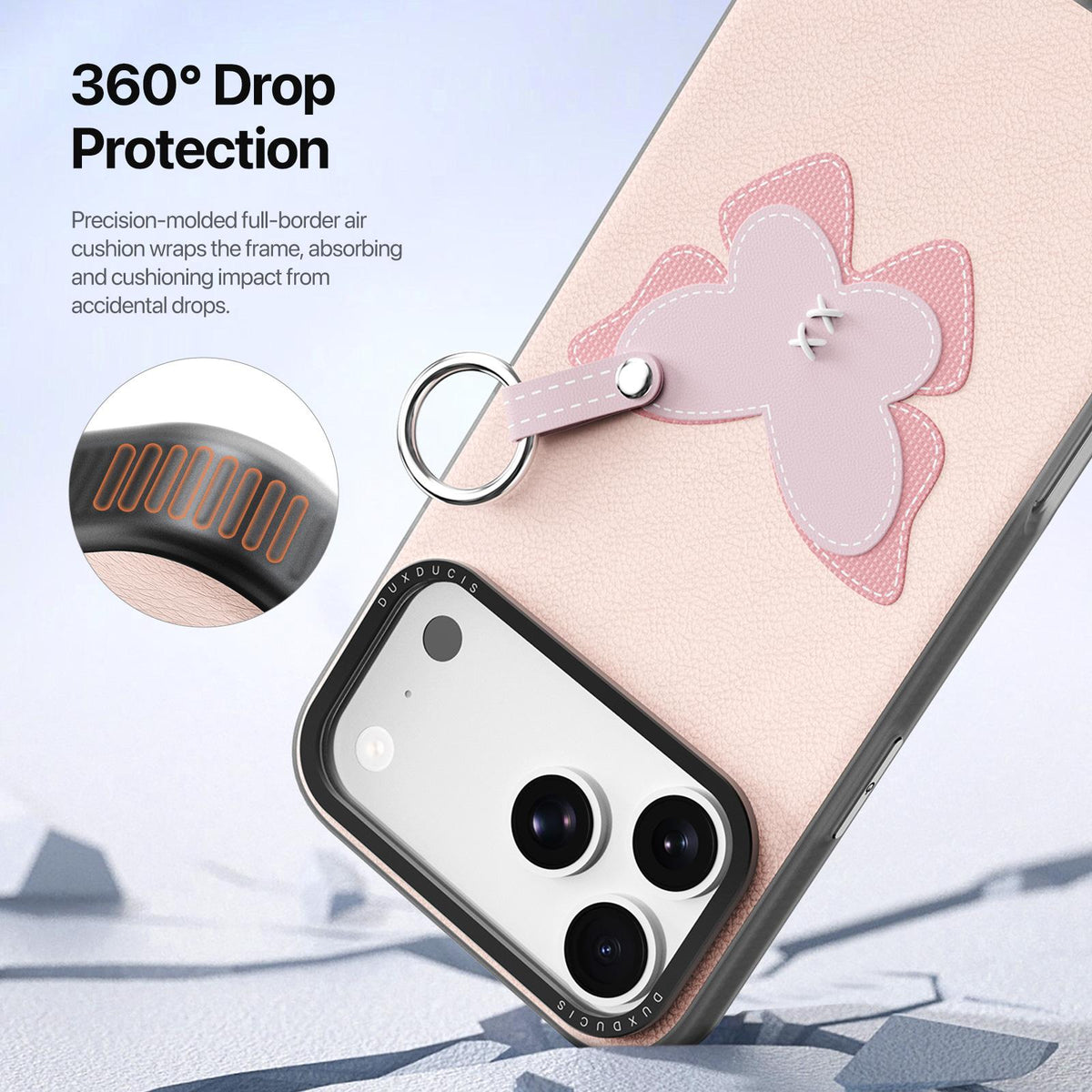 Compatible with iPhone 18 Pro Max & 17 Pro Max DUX DUCIS LUVY Series Ring Phone Case with Lanyard - Light Pink Butterfly