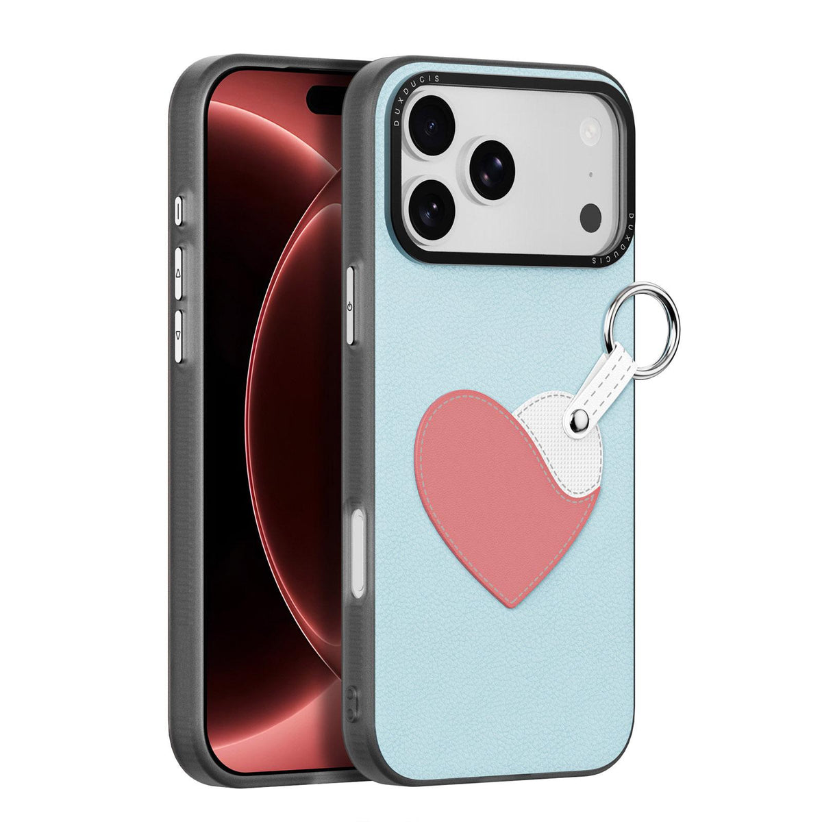 Compatible with iPhone 18 Pro Max & 17 Pro Max DUX DUCIS LUVY Series Ring Phone Case with Lanyard - Sky Blue Heart