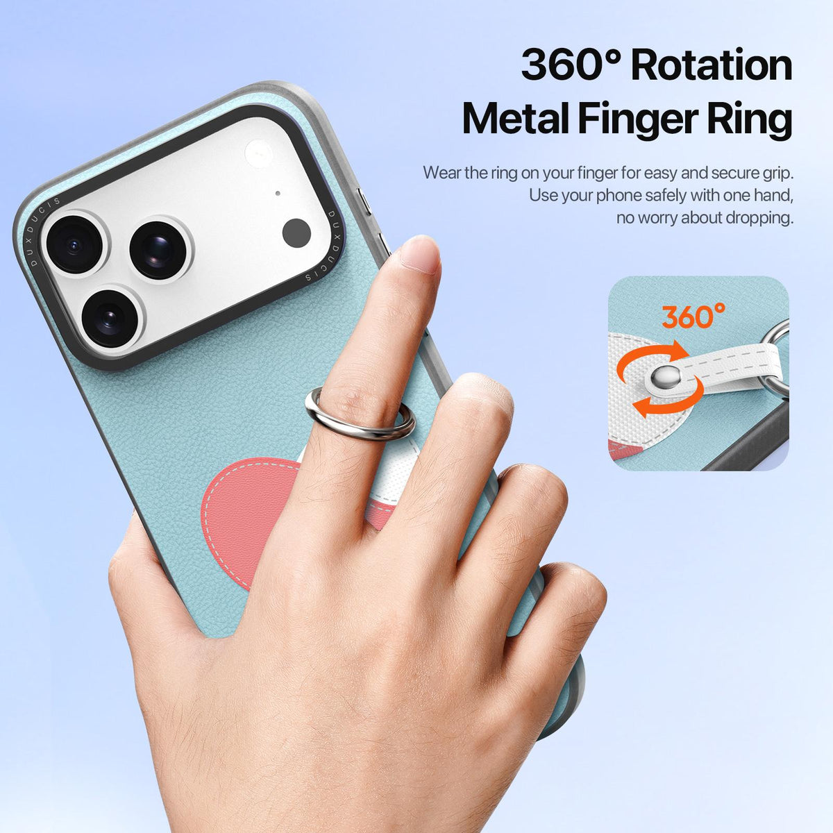 Compatible with iPhone 18 Pro Max & 17 Pro Max DUX DUCIS LUVY Series Ring Phone Case with Lanyard - Sky Blue Heart