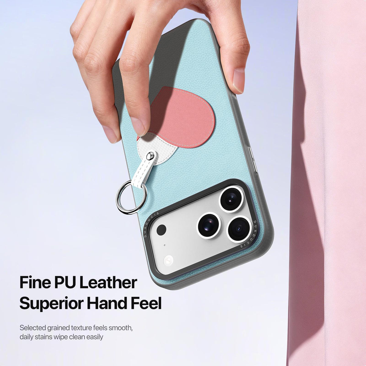 Compatible with iPhone 18 Pro Max & 17 Pro Max DUX DUCIS LUVY Series Ring Phone Case with Lanyard - Sky Blue Heart