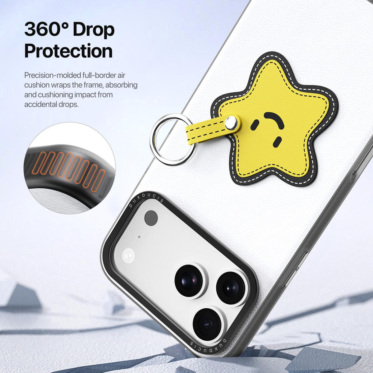 Compatible with iPhone 18 Pro Max & 17 Pro Max DUX DUCIS LUVY Series Ring Phone Case with Lanyard - Snow White Star