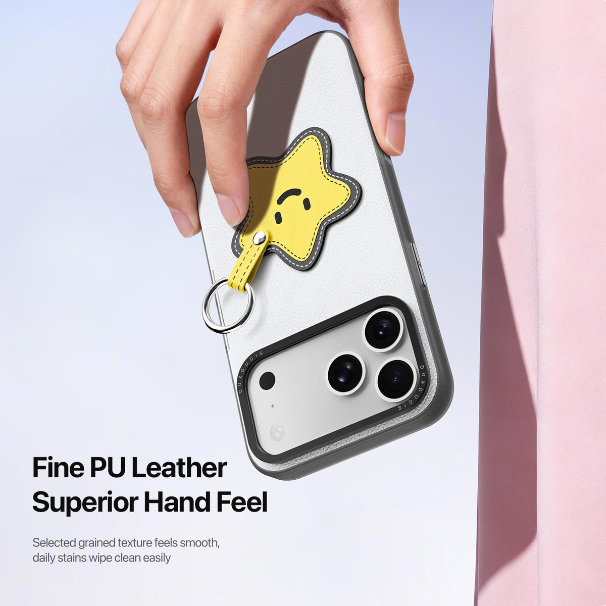 Compatible with iPhone 18 Pro Max & 17 Pro Max DUX DUCIS LUVY Series Ring Phone Case with Lanyard - Snow White Star