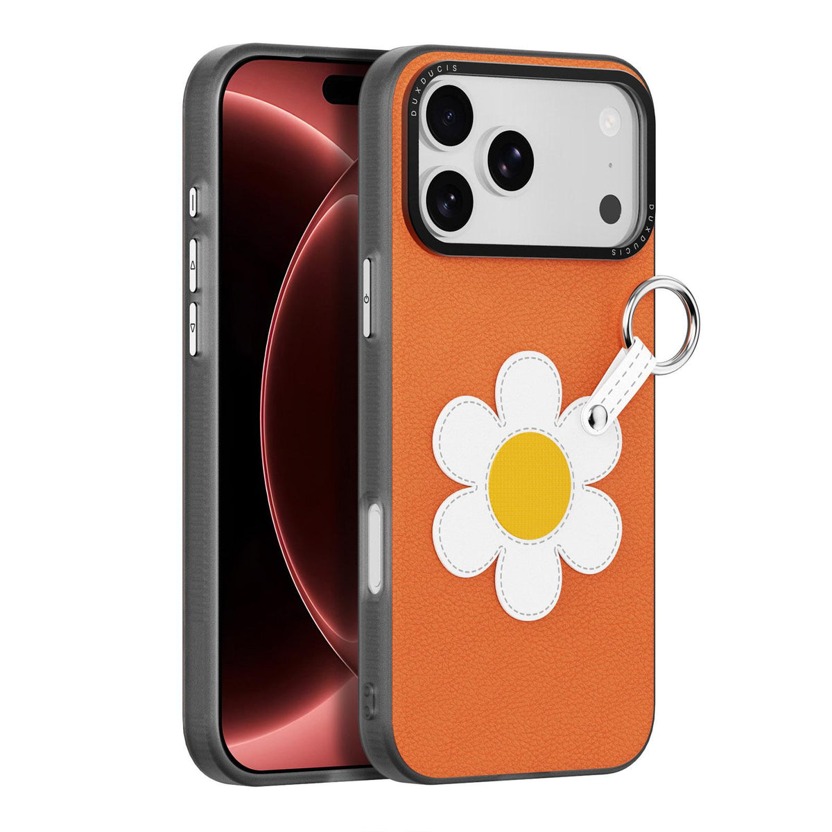 Compatible with iPhone 18 Pro Max & 17 Pro Max DUX DUCIS LUVY Series Ring Phone Case with Lanyard - Warm Orange Daisy