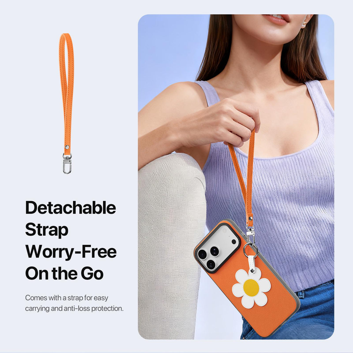 Compatible with iPhone 18 Pro Max & 17 Pro Max DUX DUCIS LUVY Series Ring Phone Case with Lanyard - Warm Orange Daisy