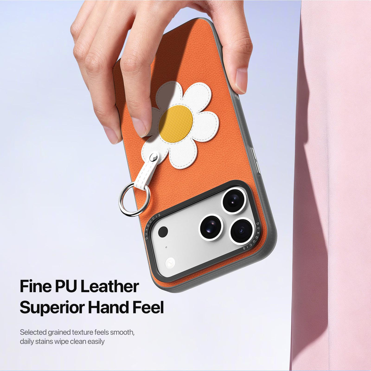 Compatible with iPhone 18 Pro Max & 17 Pro Max DUX DUCIS LUVY Series Ring Phone Case with Lanyard - Warm Orange Daisy