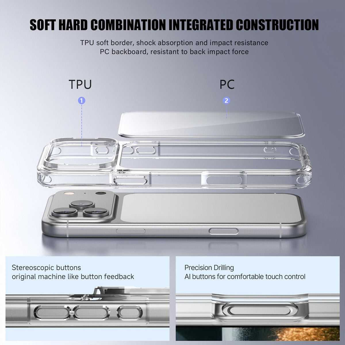 Compatible with iPhone 18 Pro Max iPAKY Aurora Series Shockproof PC + TPU Protective Phone Case - Transparent