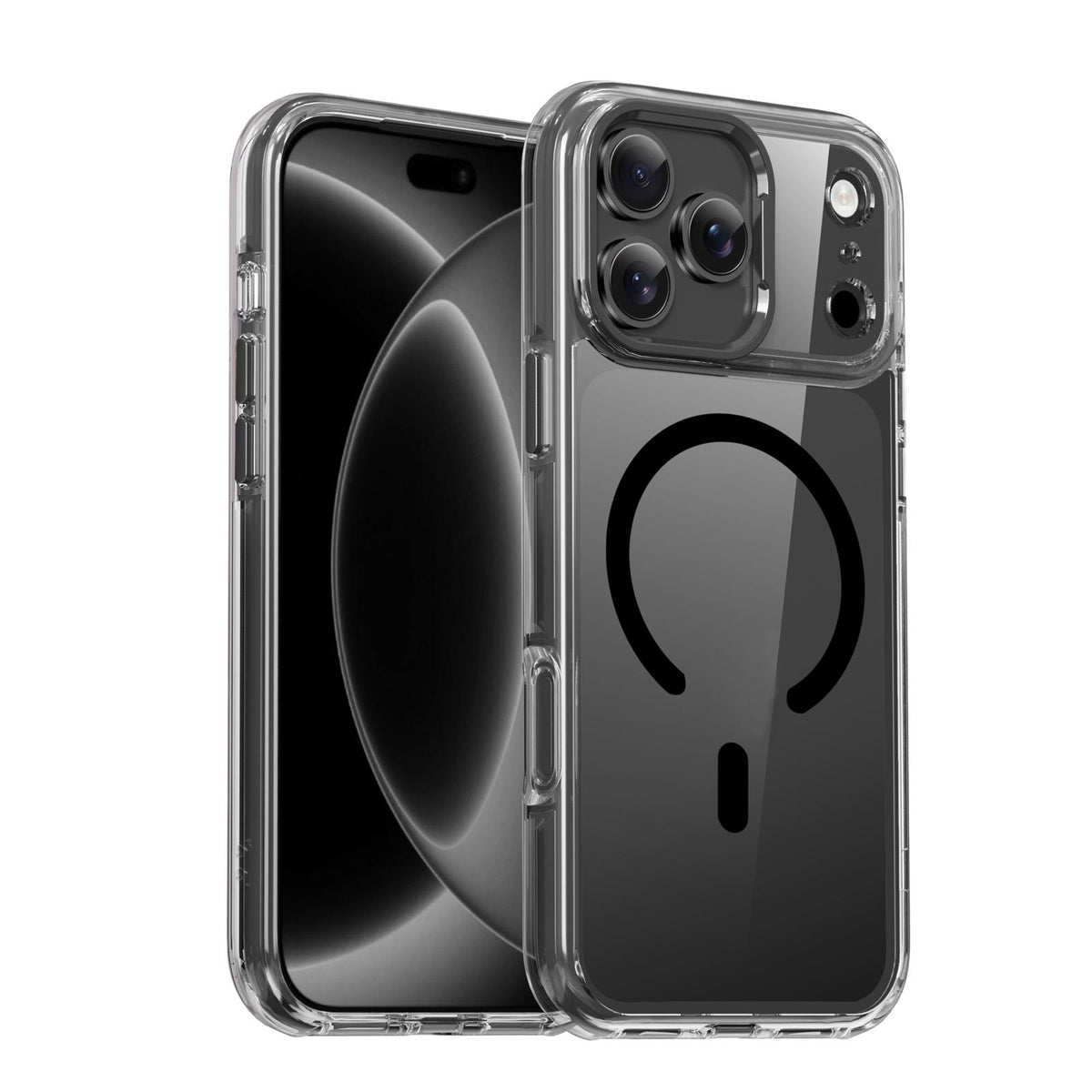 Compatible with iPhone 18 Pro Max iPAKY Mingxing Series MagSafe Magnetic Shockproof PC+TPU Phone Case - Transparent + Black