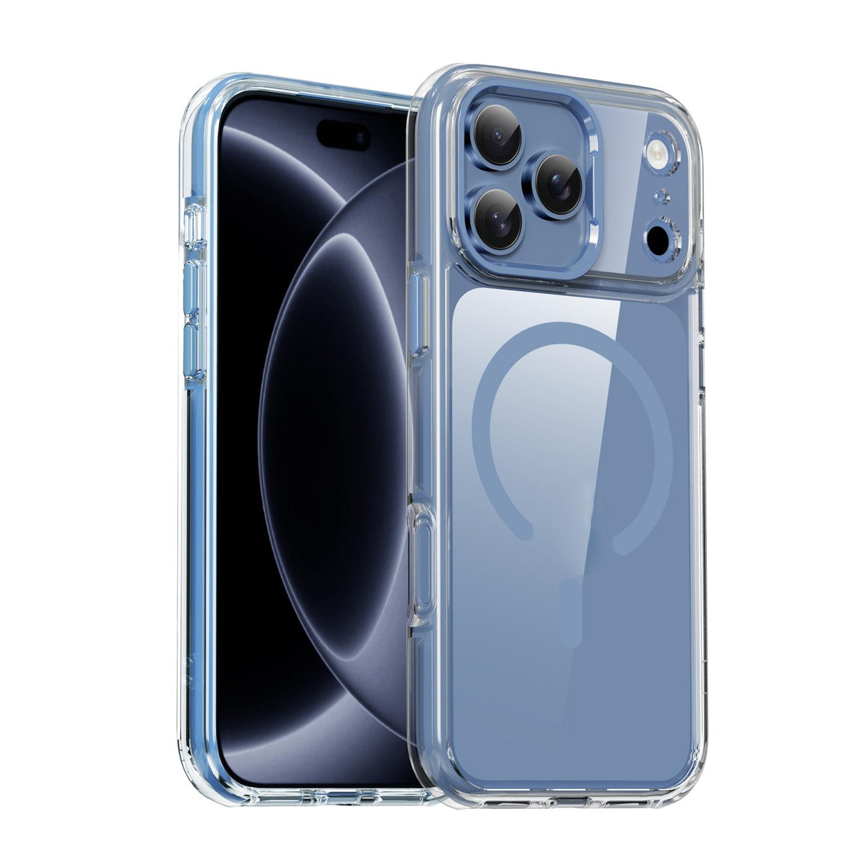 Compatible with iPhone 18 Pro Max iPAKY Mingxing Series MagSafe Magnetic Shockproof PC+TPU Phone Case - Transparent + Blue