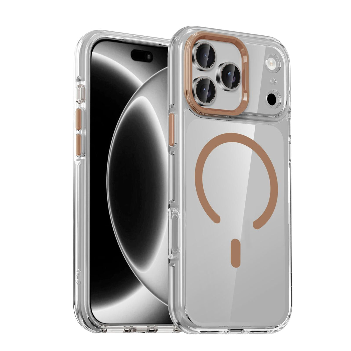 Compatible with iPhone 18 Pro Max iPAKY Mingxing Series MagSafe Magnetic Shockproof PC+TPU Phone Case - Transparent + Desert Gold