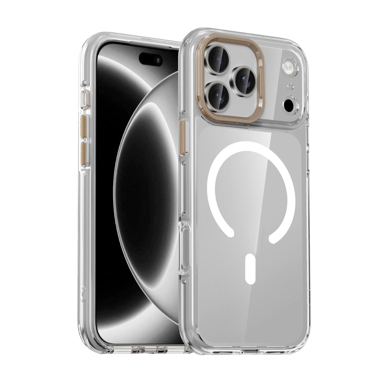Compatible with iPhone 18 Pro Max iPAKY Mingxing Series MagSafe Magnetic Shockproof PC+TPU Phone Case - Transparent + Titanium