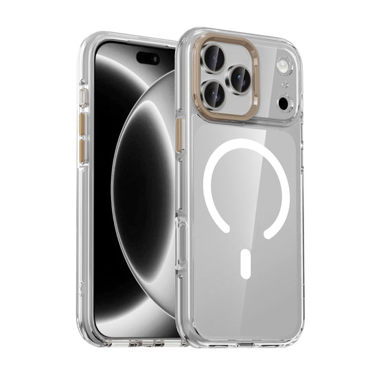 Compatible with iPhone 18 Pro Max iPAKY Mingxing Series MagSafe Magnetic Shockproof PC+TPU Phone Case - Transparent + Titanium