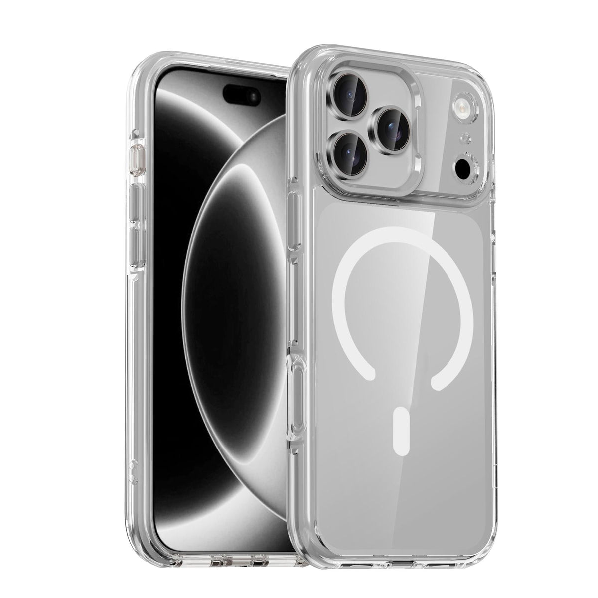Compatible with iPhone 18 Pro Max iPAKY Mingxing Series MagSafe Magnetic Shockproof PC+TPU Phone Case - Transparent + Silver