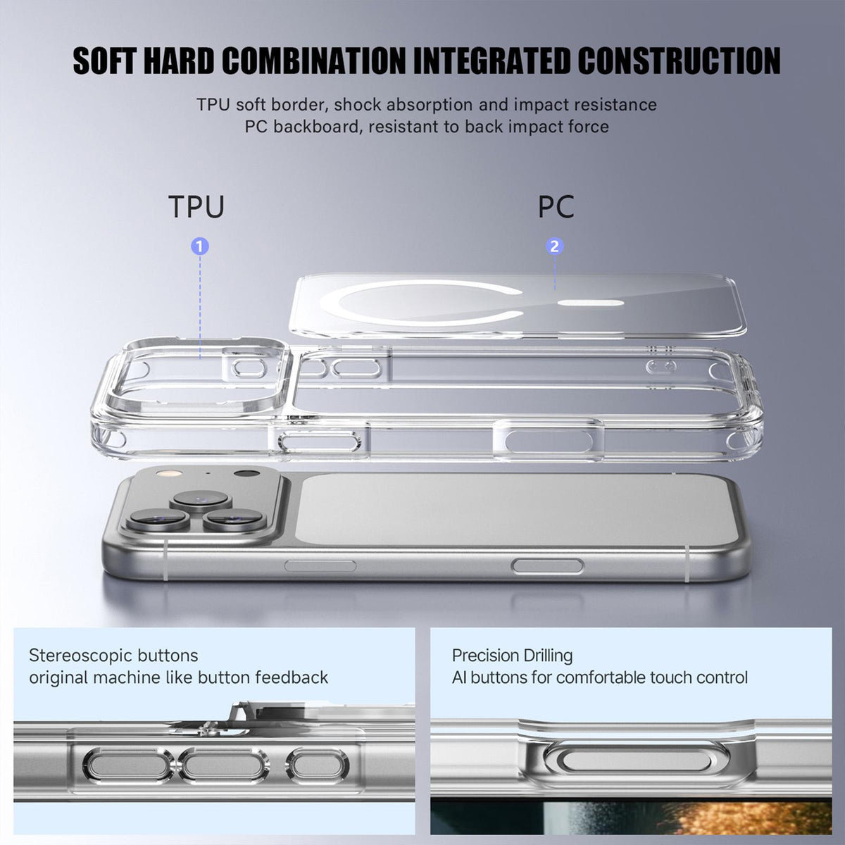 Compatible with iPhone 18 Pro Max & 17 Pro Max iPAKY Aurora Series Magnetic PC Dual-Layer TPU Phone Case - Transparent