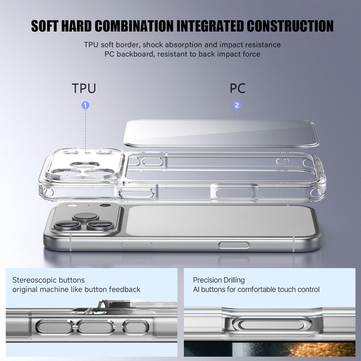 Compatible with iPhone 18 Pro Max iPAKY Aurora Series Precision-Cut Shockproof PC Dual-Layer TPU Phone Case - Transparent