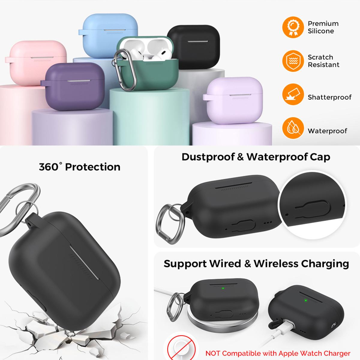 Compatible with AirPods 5 AhaStyle PT193 Integrated Anti-Lost Silicone Wireless Bluetooth Earphone Case - Pine-needle Green