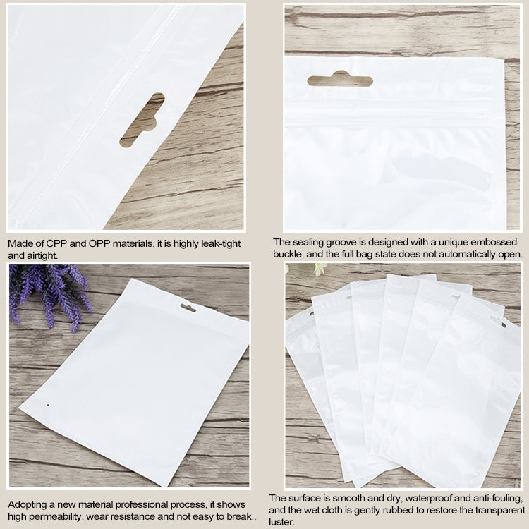 100 PCS 10cm x 12cm Hang Hole Clear Front White Pearl Jewelry Zip Lock Packaging Bag, Custom Printing and Size are welcome