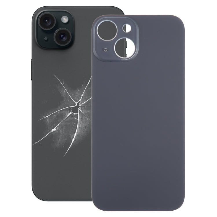 For iPhone 15 Easy Replacement Big Camera Hole Glass Back Battery Cover(Black)