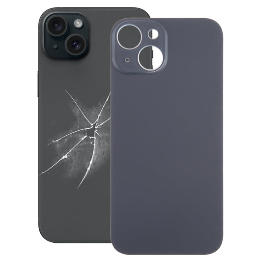 For iPhone 15 Easy Replacement Big Camera Hole Glass Back Battery Cover(Black)