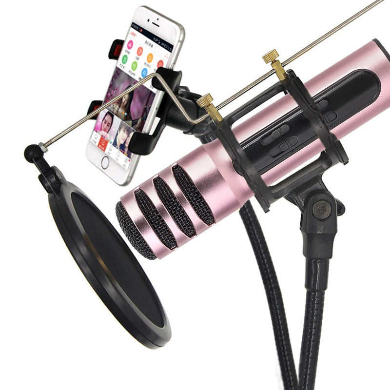 BGN-C7 Condenser Microphone Dual Mobile Phone Karaoke Live Singing Microphone Built-in Sound Card(Red)