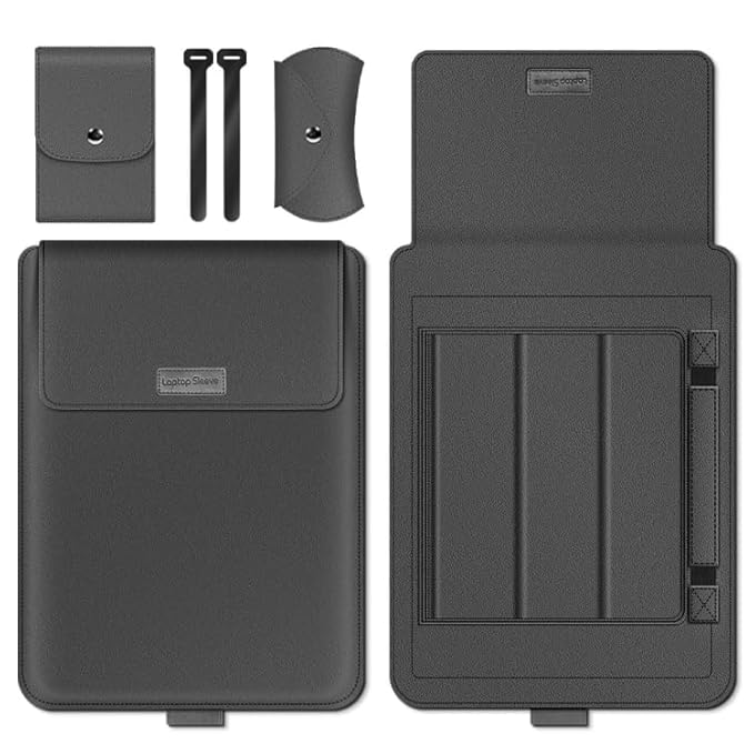 4Pcs/Set Shockproof Carry Case for 13/14-inch Laptops Portable Sleeve Bag Anti-Scratch PU Leather Storage Bag with Handle Strap - Grey