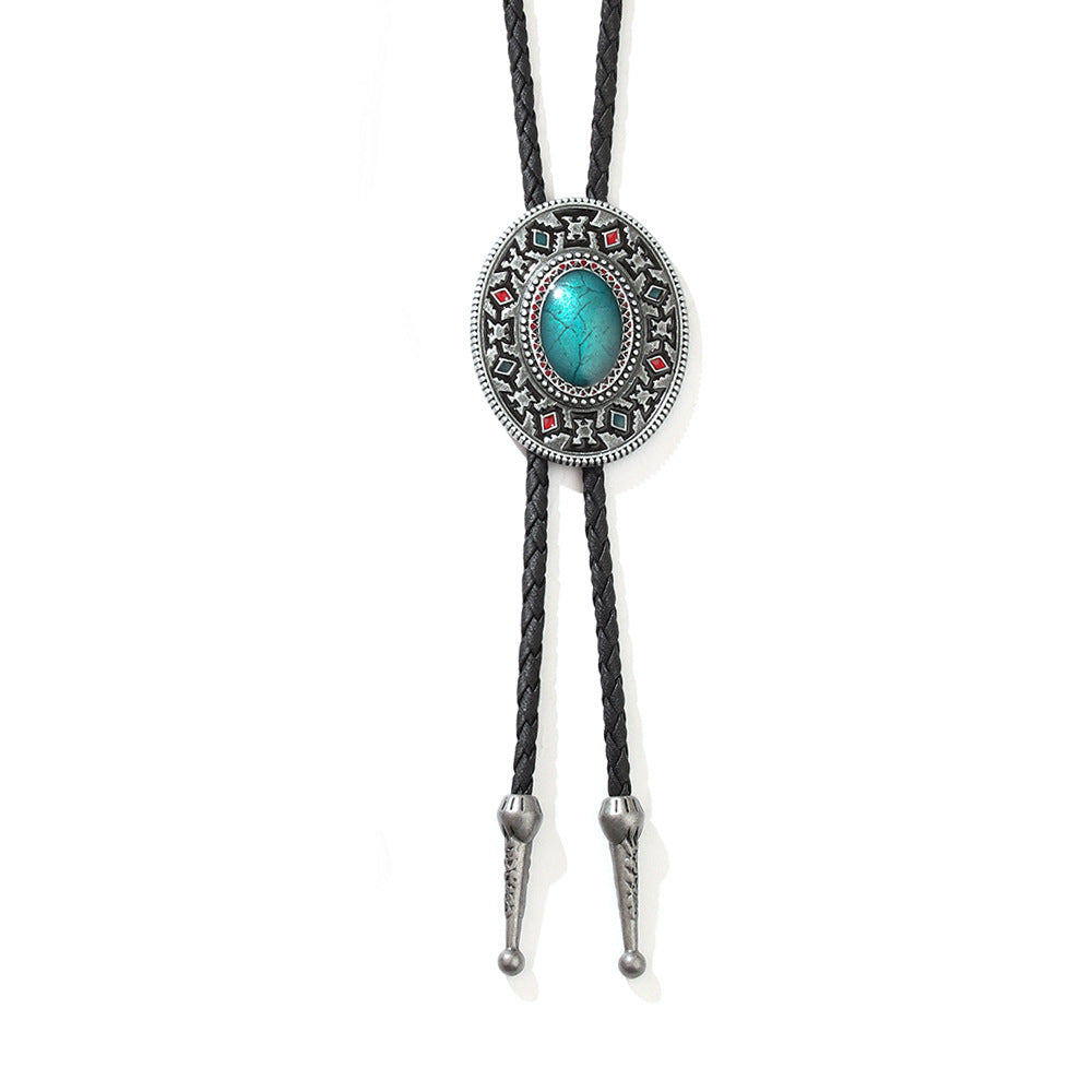 Turquoise Stone Bolo Tie Native Western American Cowboy Neckties for Men