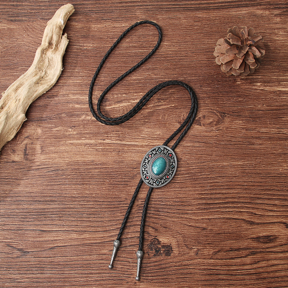 Turquoise Stone Bolo Tie Native Western American Cowboy Neckties for Men