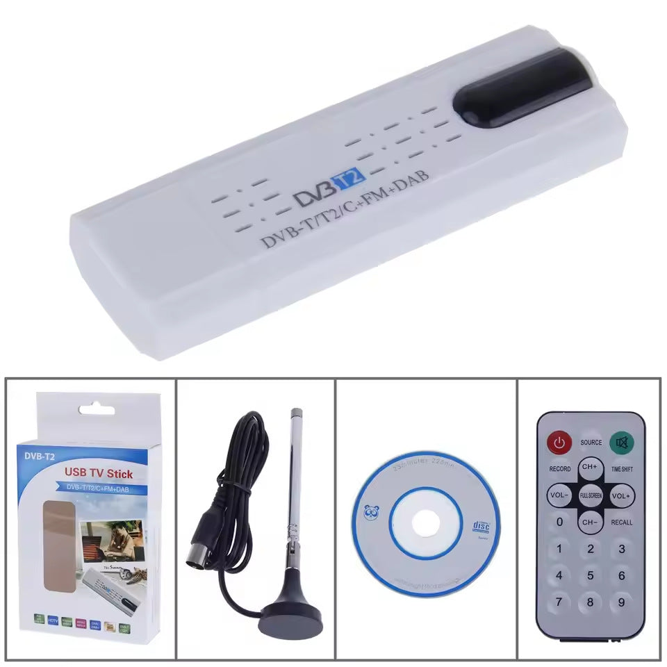 USB 2.0 DVB-T2/T/C TV Stick FM DAB TV Tuner Antenna Receiver Remote